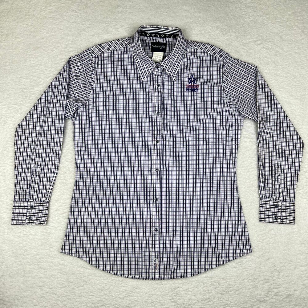 Wrangler Shirt Mens Large Blue Plaid National Patriot Long Sleeve Snap Button Up